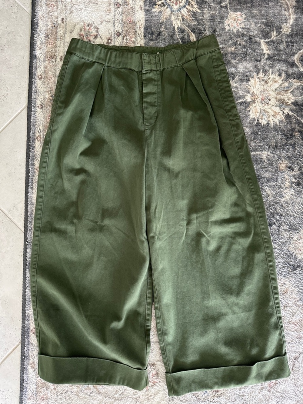 Free People Olive Green After Love Pleated Wide-Leg Cuffed Pants - Picture 3 of 7